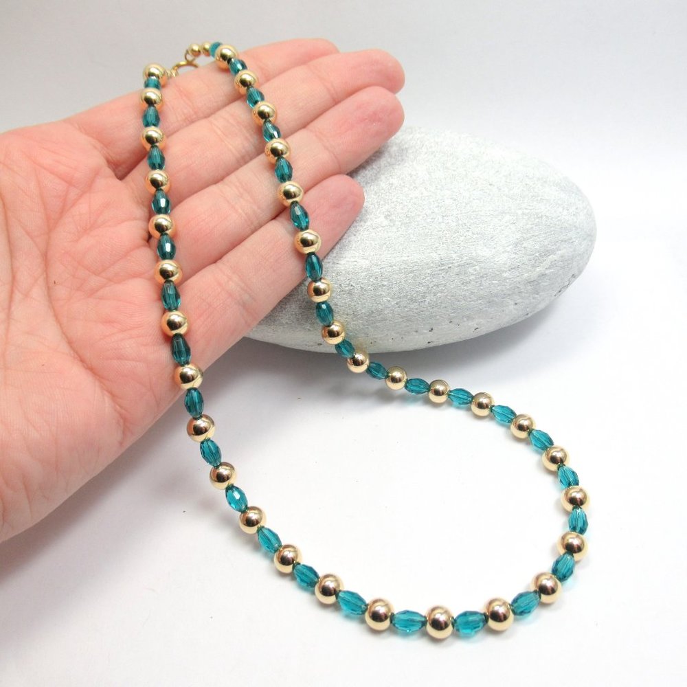 14k gold filled bead and teal glass necklace